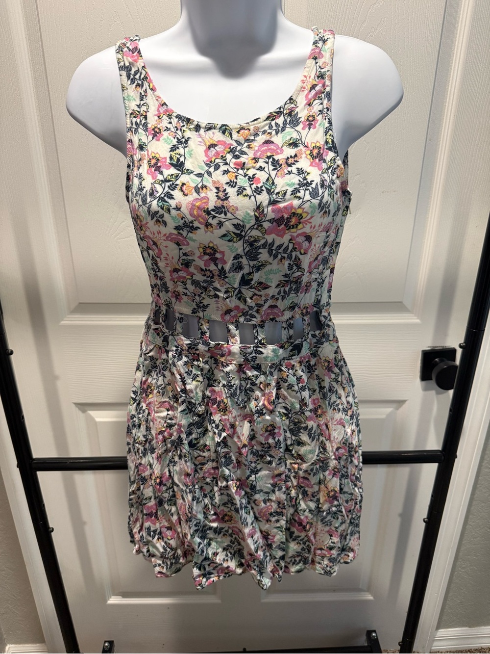 H&M Floral Cutout Tank Dress in Pink, Green and Cream